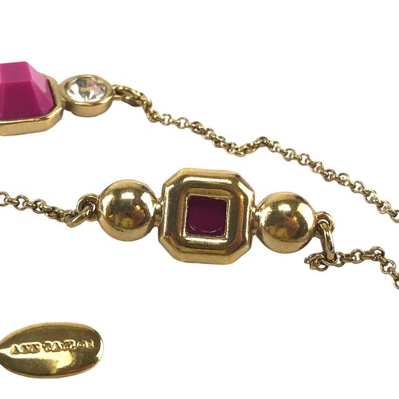 Ann Taylor Long Necklace Gold Tone with Pink Accents and Crystals - Picture 3 of 3